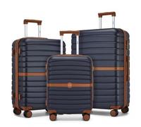 KSK2592 - ABS+PC Striped Design with Colour-Block Details 3-Piece Hardshell Luggage Set with Spinner Wheels - Cabin - Navy and Brown