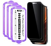 Ksleri 3 Pack for iPhone 15 Pro Max Privacy Screen Protector, Anti-Spy Tempered Glass Film with Auto-Aligning Easy Installation Kit, Anti-Scratch, 9H Military-Grade Protection - 6.7 Inch