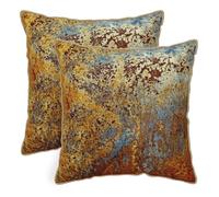KSLIDS Brown Rust Soft Velvet Throw Pillow Covers Set of 2 Gold Orange Teal Rustic Decorative Pillow Covers 18x18 Inch Rusty Copper Metallic Bronze Pillow Case for Sofa Couch Living Room Home Decor