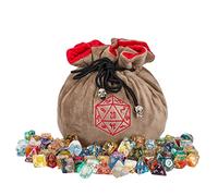 KSNDie Large Dice Bags D&D with Pockets Khaki Storage Bag D20 Logo for DND RPG Game (with 1lb Random DND Dice)
