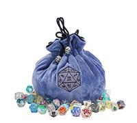 KSNDie Large Dice Bags with Pockets Blue Storage Bag D20 Logo for DND RPG Game Dices (with 1lb Random DND Dice)