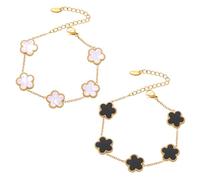 KSOIQPU Pack of 2 Five Leaf Clover Bracelet, Lucky Bracelet Women, Clover Bracelet, 18 Carat Gold-Plated Jewellery, Friendship Gifts for Girls