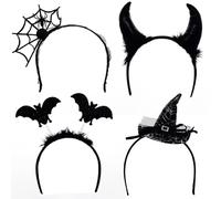 Ksopsdey Halloween Headband, 5pcs Creative Hair Hoops, Spider Web, Bat, Witch, Devil Horns, Celebration Dress Up for Kids & Adults, Halloween Party Favors