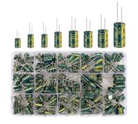 KSOPUERT 15Value 225PCS 1uF-470uF Aluminum Capacitor Box Kit DIP 16V-50V High Frequency Aluminum Electrolytic Capacitors for DIY Project(Green)