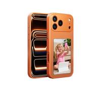 KSOPUERT Enhanced 4-Inch Smart NFC Ink Screen Protective Case for iPhone 17, DIY Phone Case, Customizable Back Cover with Your Images/Texts, Always-On Display, Orange