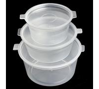 Ksp partners ltd e-commerce Clear Round Hinged Food Storage Container with Lids, Plastic, Pack of 100, Leak Resistant, Transparent, 1oz, 2oz, 4oz, 6oz (1, ounces)