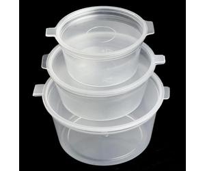Ksp partners ltd e-commerce Clear Round Hinged Food Storage Container with Lids, Plastic, Pack of 100, Leak Resistant, Transparent, 1oz, 2oz, 4oz, 6oz (6, ounces)