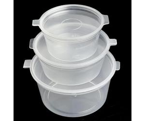 Ksp partners ltd e-commerce Clear Round Hinged Food Storage Container with Lids, Plastic, Pack of 100, Leak Resistant, Transparent, 1oz, 2oz, 4oz, 6oz (1, ounces)