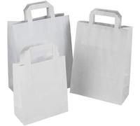 Ksp partners ltd e-commerce Takeaway Bags White Kraft Paper SOS Food Carrier Bags with Handles Eco Friendly Safe Party Takeaway Bar Restaurant, Lunch Picnic, Chinese Food (100, L)
