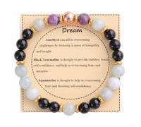 KSQS Healing Stone Bead Bracelet for Women, Natural Gemstones Balance Protection Bracelet, Spiritual Crystal Beads Bracelet Anxiety Relief with Meaning Card, 7.3 inches, Stone, stone