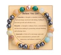 KSQS Healing Stone Bead Bracelet for Women, Natural Gemstones Balance Protection Bracelet, Spiritual Crystal Beads Bracelet Anxiety Relief with Meaning Card, 7.3 inches, Stone, stone