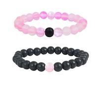 KSQS Long Distance Bracelets For Couples, His And Hers Black Onyx Turquoise Forever Stone Bead Bracelet For Lovers, Crystal Healing Gemstone Bracelet For Woman Man(2pcs), 18.5cm (female) and 21cm