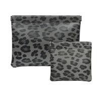 Ksriylm 2 Mini Leopard Print PU-Leather Makeup Bag Set, Retro Small Waterproof Snap Closure Organizer Pouches, Portable No Zipper Self-Closing Travel Pocket with compartments，Grey