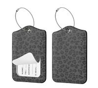 Ksriylm 2 Pack Personalised Leopard Luggage Tags for Suitcases, Easy to Identify PU Leather Suitcase Tags for Travel Essentials,Secure Luggage Labels with Hidden Name ID Card,Black