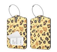 Ksriylm 2 Pack Personalised Leopard Luggage Tags for Suitcases, Easy to Identify PU Leather Suitcase Tags for Travel Essentials,Secure Luggage Labels with Hidden Name ID Card,Black&Golden