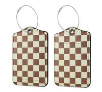 Ksriylm 2 Pack PU Leather Luggage Tags for Suitcases,Secure Travel Suitcase Tags with Privacy Flap and Metal Lanyard,Noticeable Waterproof Luggage Labels for Cruise Baggage Handbag,Brown Checked