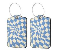 Ksriylm 2 Pack PU Leather Luggage Tags for Suitcases,Secure Travel Suitcase Tags with Privacy Flap and Metal Lanyard,Noticeable Waterproof Luggage Labels for Cruise Baggage Handbag,Blue Diamond