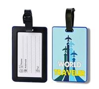 Ksriylm 2 Pack PVC Fun Luggage Tags for Suitcases,Secure Travel Suitcase Tags with Clear Cardboard and Adjustable Strap,Noticeable Waterproof Luggage Labels for Cruise Baggage Handbag,Blue Plane