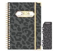 Ksriylm 2026 Diary Week to View, Full Year Planner, Jan.2026-Dec.2026, A5 with Page Tabs Monthly Weekly View Academic Diary with Hardcover, Back Pocket, Twin-wrie Binding with Bookmark, Black Leopard