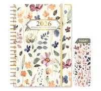 Ksriylm 2026 Diary Week to View, Full Year Planner, Jan.2026-Dec.2026, A5 with Page Tabs Monthly Weekly View Academic Diary with Hardcover, Back Pocket, Twin-wrie Binding with Bookmark, Floral White