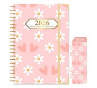 Ksriylm 2026 Diary Week to View,Full Year Planner, Jan.2026-Dec.2026,A5 with Page Tabs Monthly Weekly View Academic Diary with Hardcover, Back Pocket, Twin-wrie Binding with Bookmark, Floral & Hearts