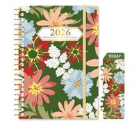 Ksriylm 2026 Diary Week to View, Full Year Planner, Jan.2026-Dec.2026, A5 with Page Tabs Monthly Weekly View Academic Diary with Hardcover, Back Pocket, Twin-wrie Binding with Bookmark, Floral Green