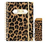 Ksriylm 2026 Diary Week to View, Full Year Planner, Jan.2026-Dec.2026, A5 with Page Tabs Monthly Weekly View Academic Diary with Hardcover, Back Pocket, Twin-wrie Binding with Bookmark, Brown Leopard