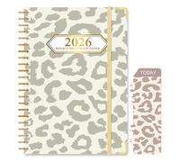 Ksriylm 2026 Diary Week to View, Full Year Planner, Jan.2026-Dec.2026, A5 with Page Tabs Monthly Weekly View Academic Diary with Hardcover, Back Pocket, Twin-wrie Binding with Bookmark, Grey Leopard