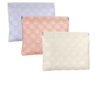 Ksriylm 3PCS 5.5x7in Mini PU Leather Checkered Makeup Bag, Small Waterproof Snap Closure Organizer Pouches, Portable No Zipper Self-Closing Travel Pocket with compartments,White Purple Pink