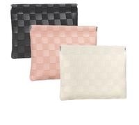 Ksriylm 3PCS 5.5x7in Mini PU Leather Checkered Makeup Bag, Small Waterproof Snap Closure Organizer Pouches, Portable No Zipper Self-Closing Travel Pocket with compartments,White Pink Black