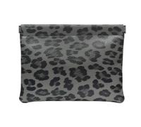Ksriylm 5.5x7in Mini Leopard Print PU-Leather Makeup Bag, Retro Small Waterproof Snap Closure Organizer Pouches, Portable No Zipper Self-Closing Travel Pocket with compartments，Grey