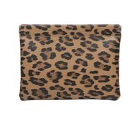 Ksriylm 5.5x7in Mini Leopard Print PU-Leather Makeup Bag, Retro Small Waterproof Snap Closure Organizer Pouches, Portable No Zipper Self-Closing Travel Pocket with compartments，Brown