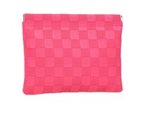 Ksriylm 5.5x7in Mini Waterproof PU Leather Checkered Makeup Bag, Small Snap Closure Organizer Pouches, Portable No Zipper Self-Closing Travel Pocket with compartments,Hot Pink
