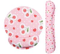 Ksriylm Cute Mouse Pad with Wrist Support Keyboard Wrist Rest Set,Ergonomic Mouse Pad with Non-Slip Base for Office Gaming Working Computers,Easy Typing & Pain Relief Mouse Mat,Cherries and Hearts