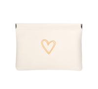 Ksriylm Cute Small Makeup Bag for Handbag, Waterproof PU-Leather No-Zipper Snap Closure Tiny Make Up Bag, Portable Versatile Flat Travel Essentials Pouch for Women Girls,Heart White