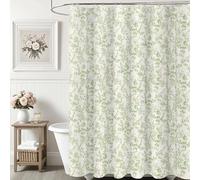 Ksriylm Farmhouse Elegance Floral Shower Curtain for Bathroom Decor,Linen Cotton Bathroom Curtains with12 Hook,Cloth Flower Leaves Waterproof Bathtub Curtain with 72" W x 72" L,Green