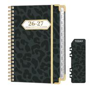 Ksriylm Leopard Print A5 Diary 2026-2027 Week to View,Classic Weekly Monthly Planner from Jul.26 - Jun.27,Twin-wrie Binding Hardcover Academic Diary with Monthly Tab,Back Pocket,Elastic Closure,Black