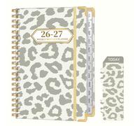 Ksriylm Leopard Print A5 Diary 2026-2027 Week to View,Classic Weekly Monthly Planner from Jul.26 - Jun.27,Twin-wrie Binding Hardcover Academic Diary with Monthly Tab,Back Pocket,Elastic Closure,Gray