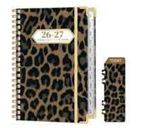 Ksriylm Leopard Print A5 Diary 2026 Week to View,Personalized Weekly Monthly Planner from Jul.26 - Jun.27, Twin-wrie Binding Hardcover Academic Diary with Monthly Tab,Back Pocket,Elastic Closure,Brown
