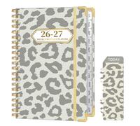 Ksriylm Leopard Print A5 Diary 2026 Week to View,Personalized Weekly Monthly Planner from Jul.26 - Jun.27, Twin-wrie Binding Hardcover Academic Diary with Monthly Tab,Back Pocket,Elastic Closure,Gray