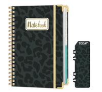 Ksriylm Personalized A5 Notebook, 160 Pages/80 Sheets Wirebound Spiral Notebooks, 80GSM Lined Paper with Pocket & Bookmark, Waterproof Hardcover Notepad for Note Taking School & Office,Black Leopard