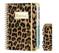Ksriylm Personalized A5 Notebook, 160 Pages/80 Sheets Wirebound Spiral Notebooks, 80GSM Lined Paper with Pocket & Bookmark, Waterproof Hardcover Notepad for Note Taking School & Office,Brown Leopard