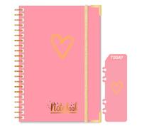 Ksriylm Personalized A5 Notebook, 160 Pages/80 Sheets Wirebound Spiral Notebooks, 80GSM Lined Paper with Pocket & Bookmark, Waterproof Hardcover Notepad for Note Taking School & Office,Pink Heart