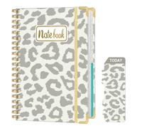 Ksriylm Personalized A5 Notebook, 160 Pages/80 Sheets Wirebound Spiral Notebooks, 80GSM Lined Paper with Pocket & Bookmark, Waterproof Hardcover Notepad for Note Taking School & Office,Grey Leopard