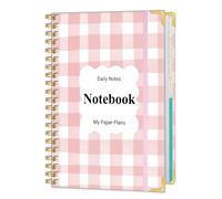 Ksriylm Personalized A5 Notebook, 160 Pages/80 Sheets Wirebound Spiral Notebooks, 80GSM Lined Paper with Pocket & Bookmark, Waterproof Hardcover Notepad for Note Taking School & Office,Pink Checkered