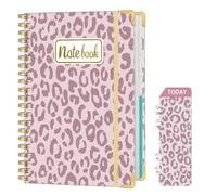 Ksriylm Personalized A5 Notebook, 160 Pages/80 Sheets Wirebound Spiral Notebooks, 80GSM Lined Paper with Pocket & Bookmark, Waterproof Hardcover Notepad for Note Taking School & Office,Pink Leopard
