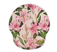 Ksriylm Pretty Flower Print Ergonomic Mouse Mat with Wrist Rest,Comfort Pain Relief Mouse Mat Wrist Support,Small Non-Slip Mouse Pad with Waterproof Surface Desk Accessories for Home Office,Beige Lily