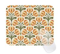 Ksriylm Retro Square Flower Mouse Mat,Small Aesthetic Patterned Girly Mouse Pad with Stitched Edge,Boho Waterproof Non-Slip Rubber Base Computer Mousemat for Office Home,Yellow-Green Leaves