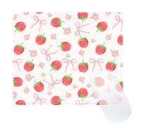Ksriylm Small Patterned Mouse Pad for Girls, Square Cute Fruit Mouse Mat with Anti-Slip Rubber,Stitched Edge Think 3mm Computer Mousepad for Office Home, Red Strawberry Bow