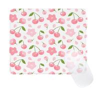 Ksriylm Small Patterned Mouse Pad for Girls, Square Cute Pink Mouse Mat with Anti-Slip Rubber,Stitched Edge Think 3mm Computer Mousepad for Office Home, Cherry Floral